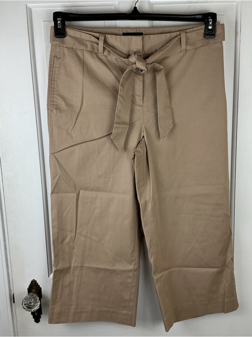 Talbots Pants Womens Khaki Crop Pants Belted Wide Leg Cotton 10P